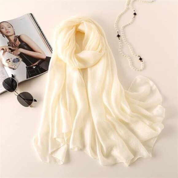 Women Solid Color Scarf, Long Lightweight Beige - Picture 1 of 6